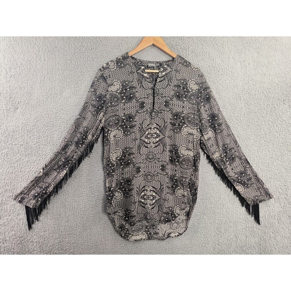 Asos Paisley Print Fringe Shirt Top Tunic Regular Fit Long Sleeve Women's Medium - Picture 1 of 12
